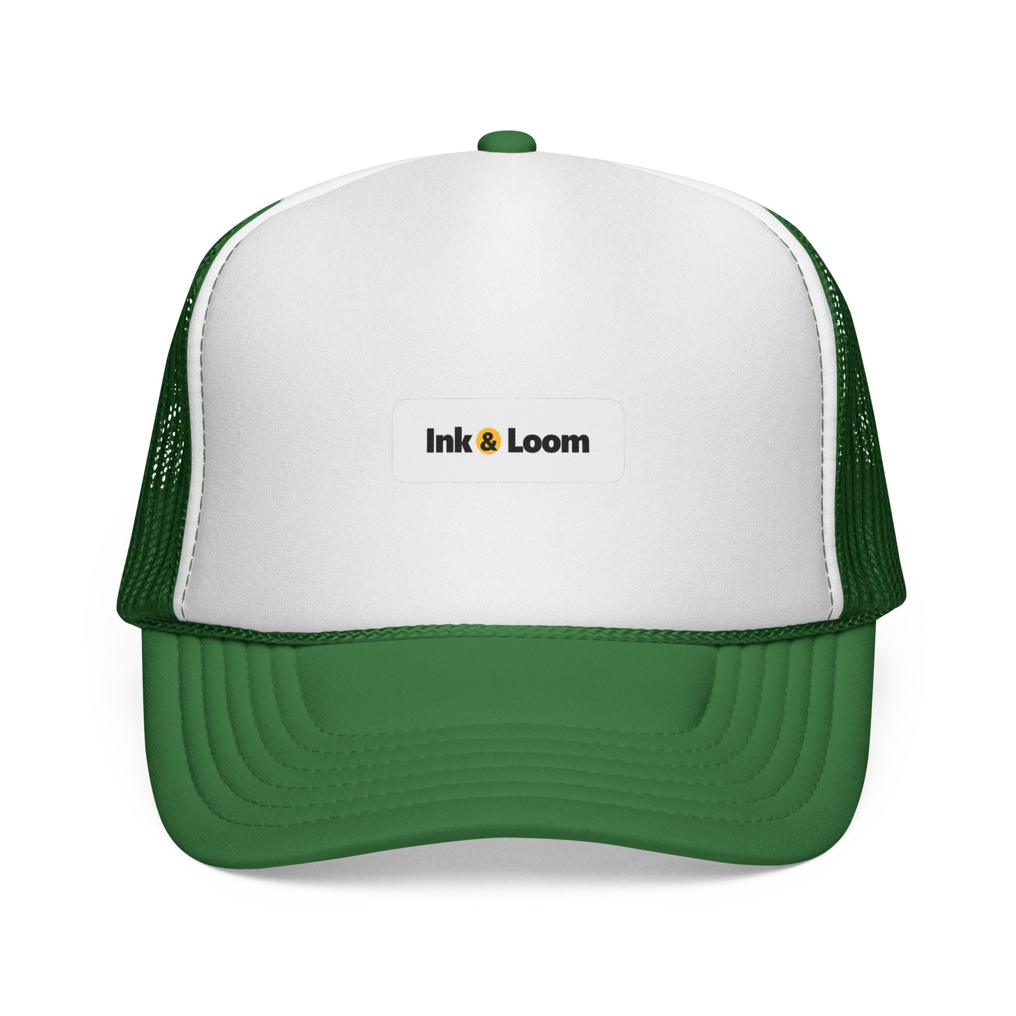 Roadside Trucker Cap, personalized trucker hat with a custom photo and name, Green, front view
