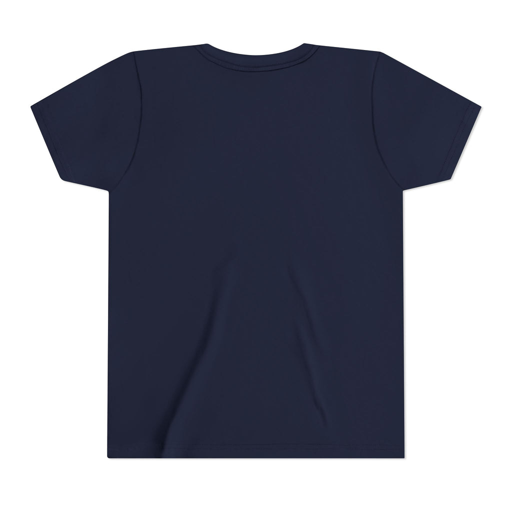 Little Legend Youth Tee, Dark Colors, personalized kids t-shirt with a custom photo and name, Navy, worn, front view