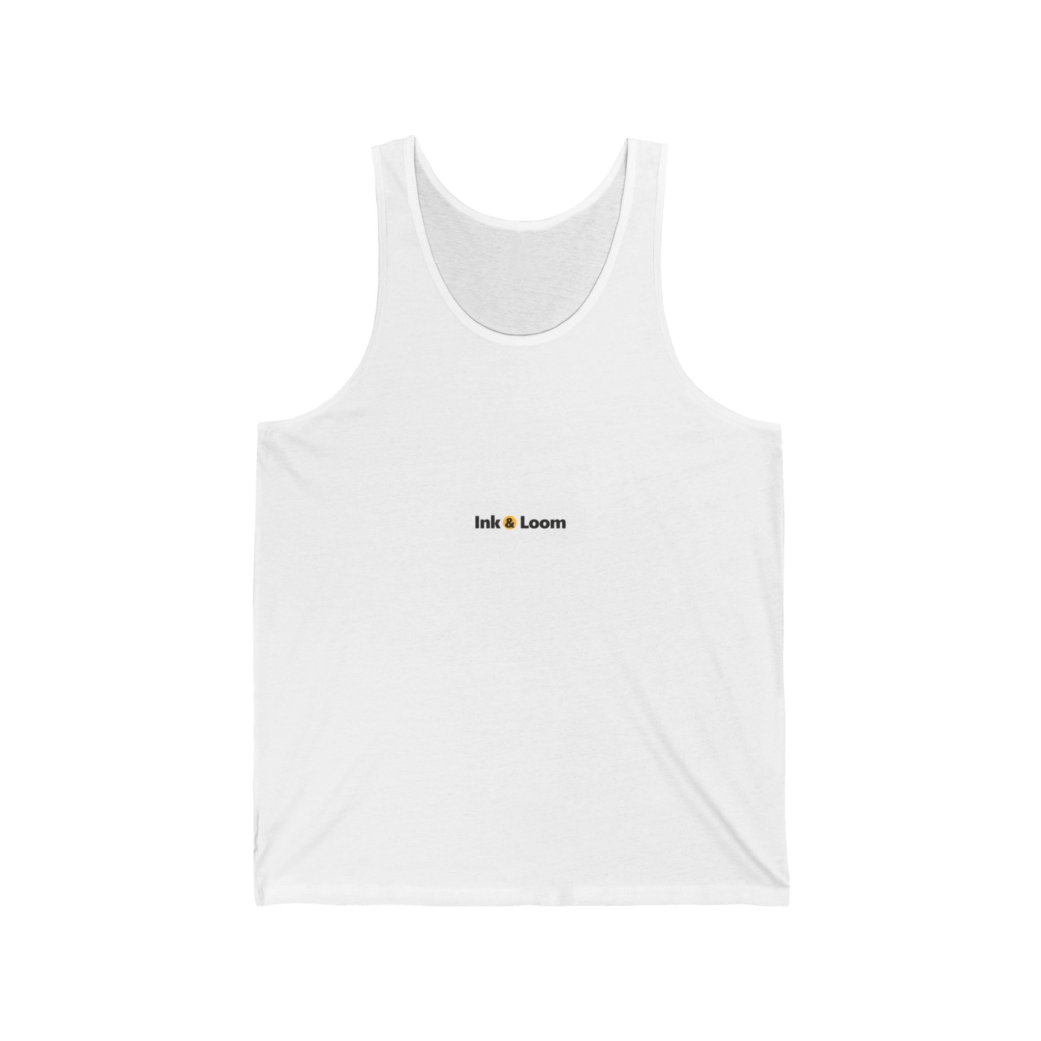 Weekend Jersey Tank, personalized unisex tank top with a custom photo and name, White, front view