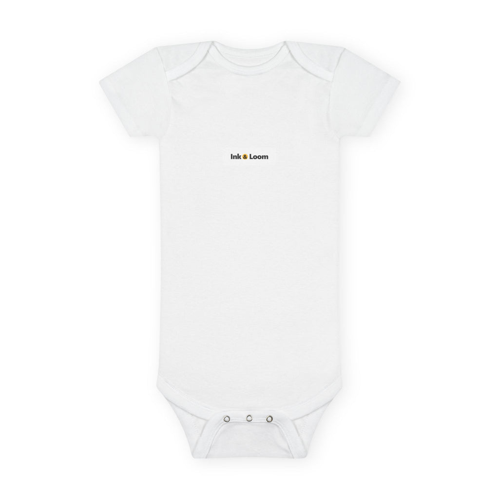 First Snuggles Baby Bodysuit, personalized baby bodysuit with a custom photo and name, White, front view