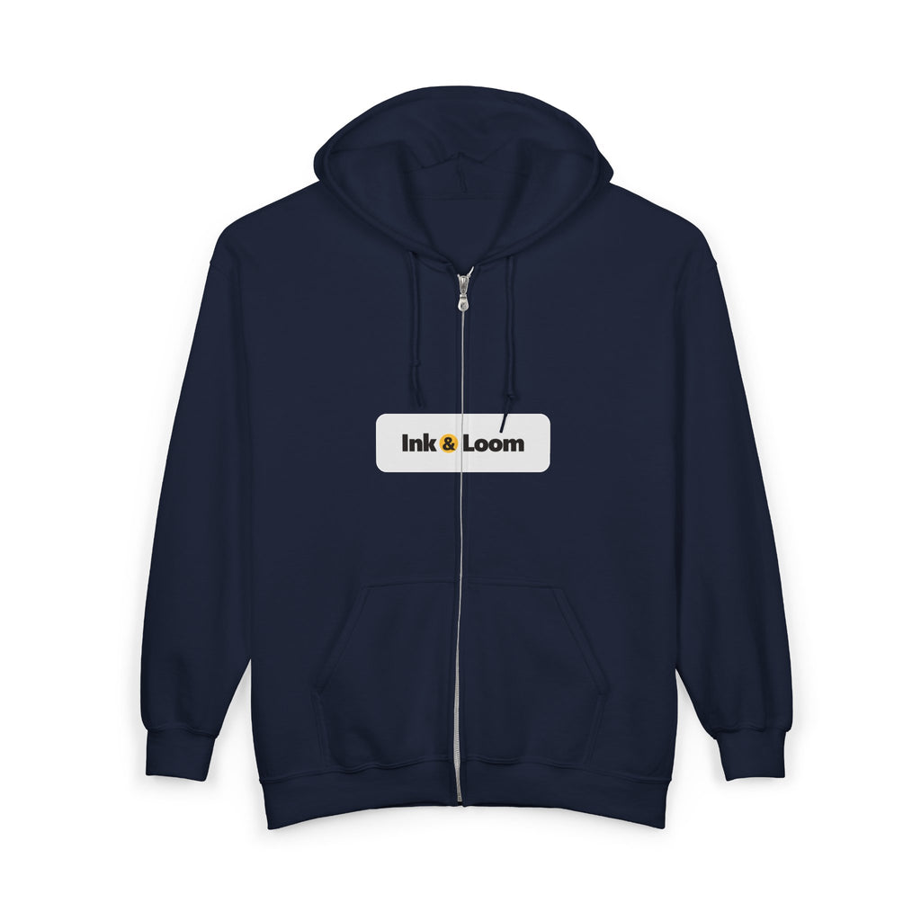 Open Road Full Zip Hoodie, Dark Colors, personalized full zip hoodie with a custom photo and name, Navy, worn, front view