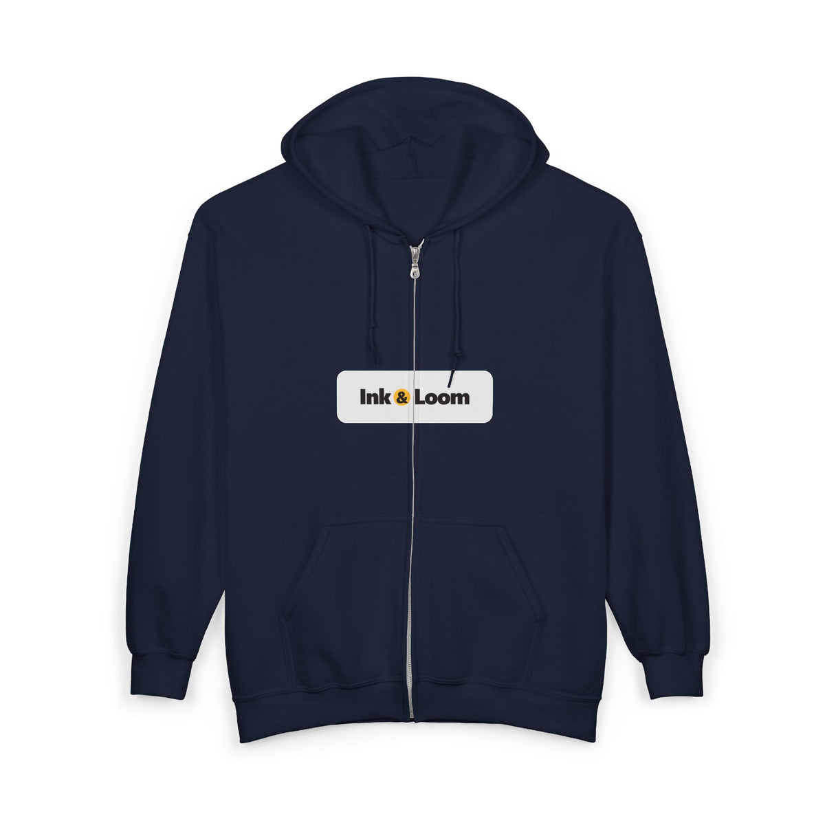 Open Road Full Zip Hoodie, Dark Colors, personalized full zip hoodie with a custom photo and name, Navy, worn, front view