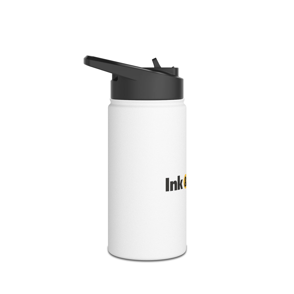 Trailhead Water Bottle, personalized stainless water bottle with a custom photo and name, White, front view