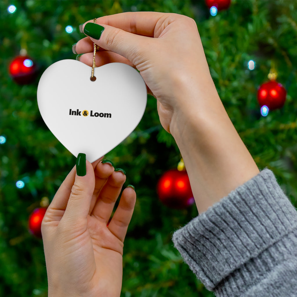 Forever Photo Ornament, personalized ceramic ornament with a custom photo and name, front view