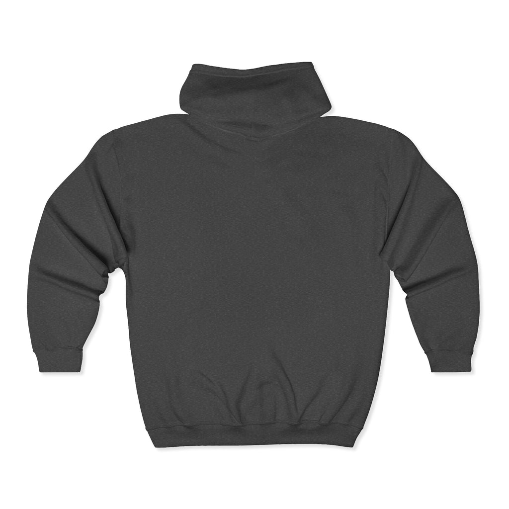 Open Road Full Zip Hoodie, Dark Colors, personalized full zip hoodie with a custom photo and name, Dark Heather, worn, front view