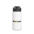 Trailhead Water Bottle, personalized stainless water bottle with a custom photo and name, White, front view