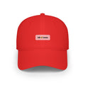 Classic Low Profile Cap, Dark Colors, personalized dad hat with a custom photo and name, Red, front view