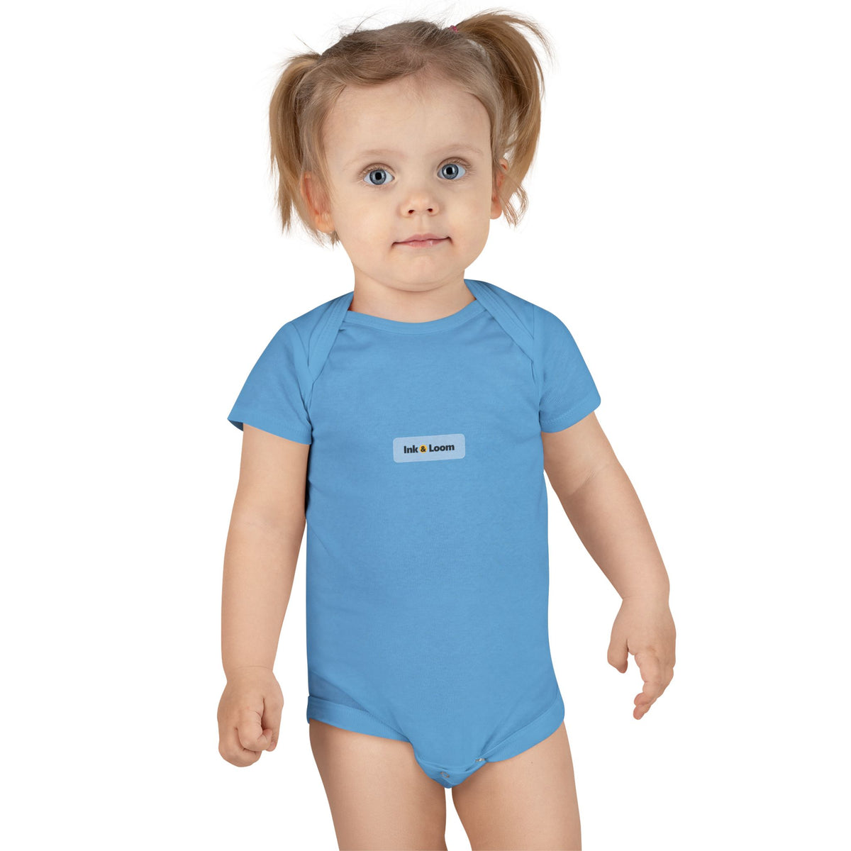 First Snuggles Baby Bodysuit, personalized baby bodysuit with a custom photo and name, Pink, front view