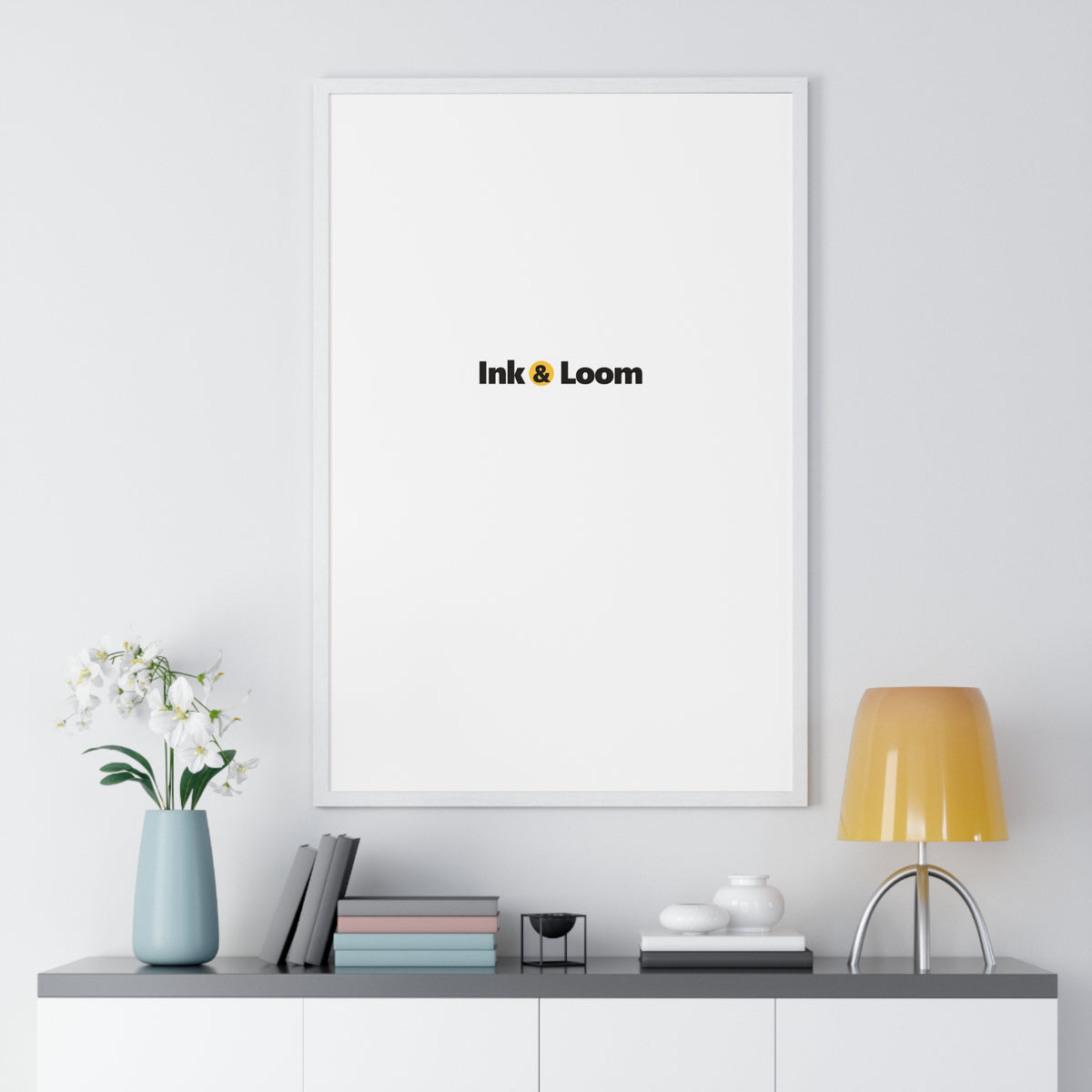 Gallery Framed Poster, personalized framed photo print with a custom photo and name, White, shown in a room