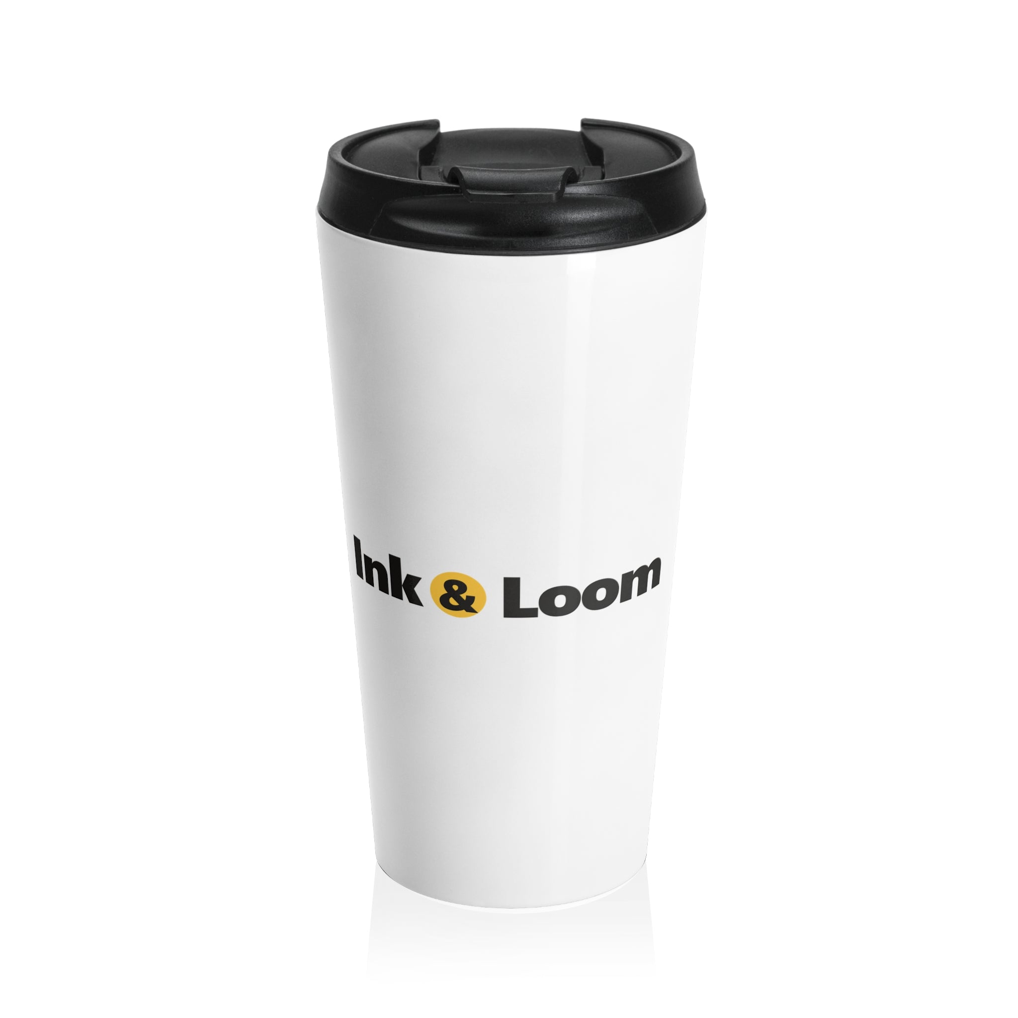 Commuter Travel Mug, personalized stainless travel mug with a custom photo and name, front view