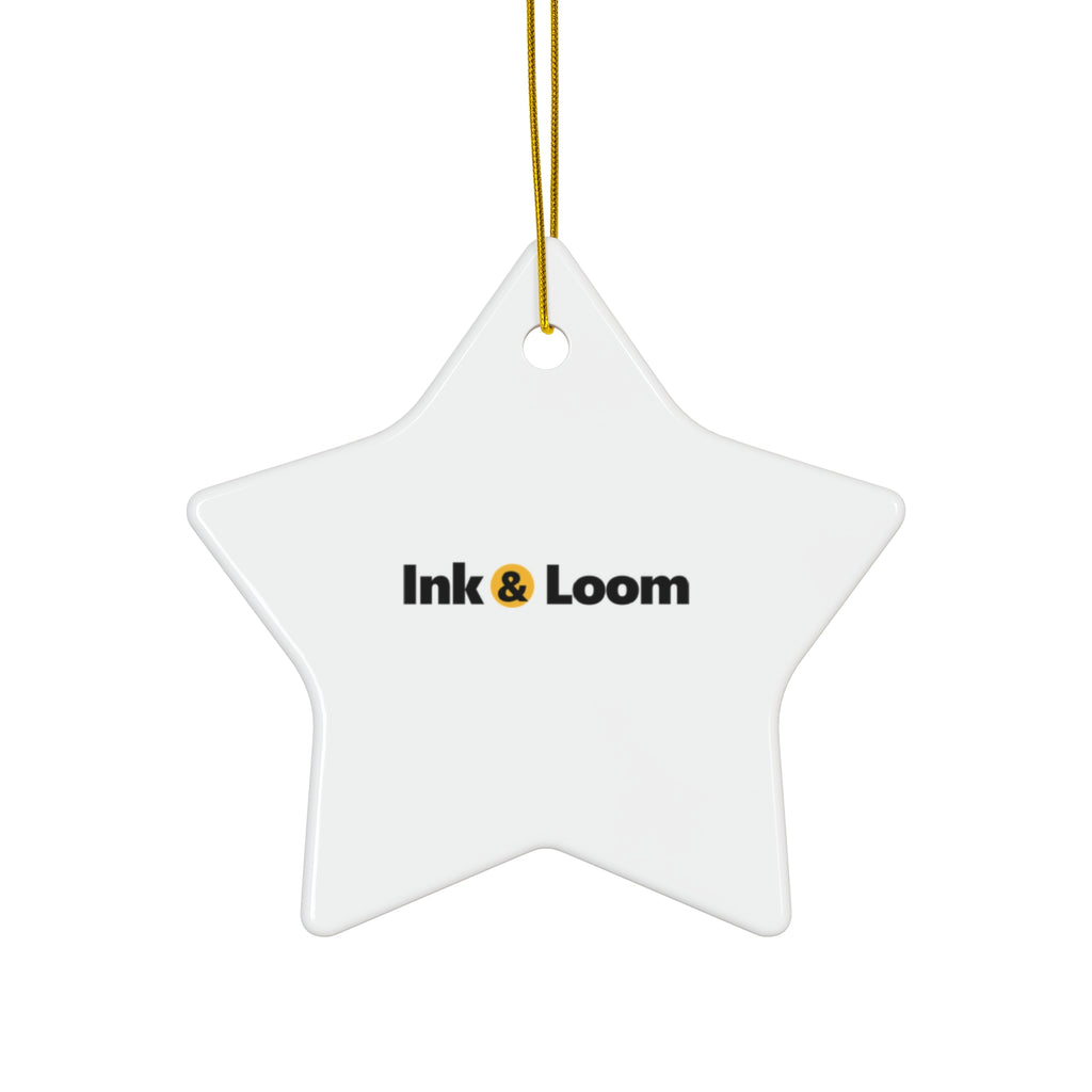 Forever Photo Ornament, personalized ceramic ornament with a custom photo and name, front view