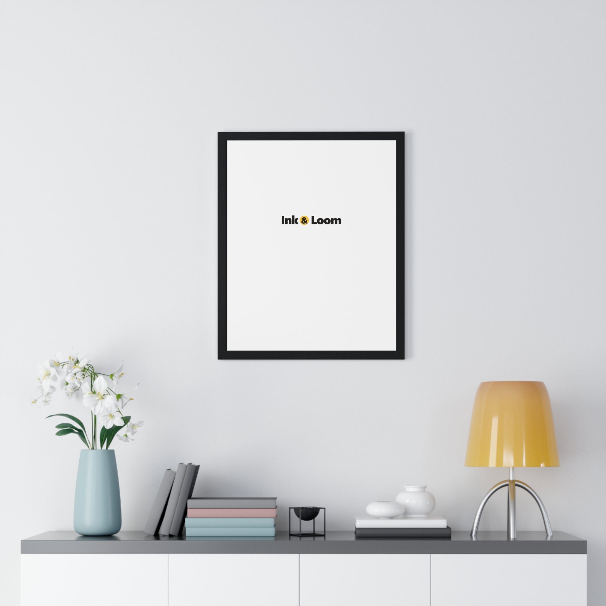 Gallery Framed Poster, personalized framed photo print with a custom photo and name, Black, shown in a room