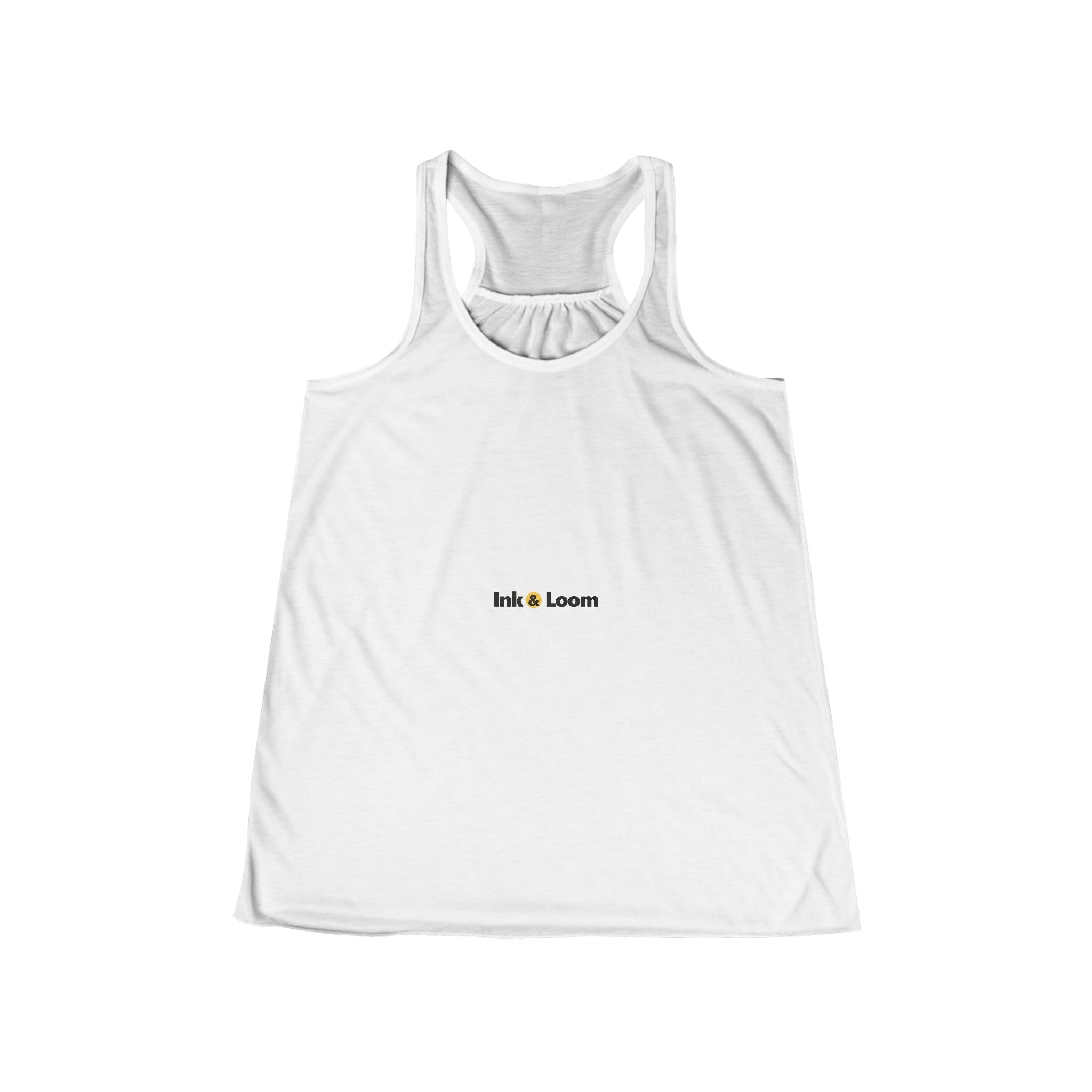 Breeze Flowy Racerback Tank, personalized women's flowy tank top with a custom photo and name, White, front view