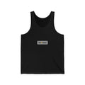 Weekend Jersey Tank, Dark Colors, personalized unisex tank top with a custom photo and name, Black, front view