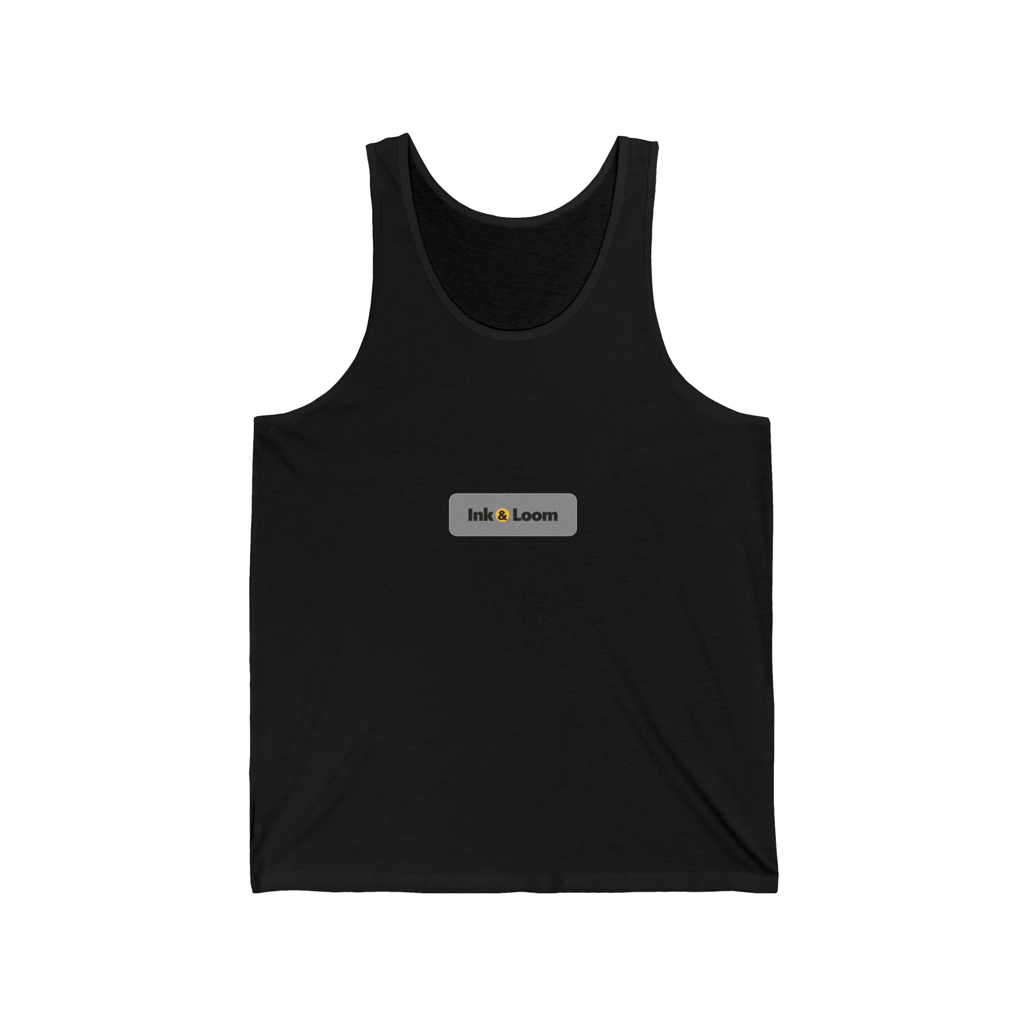 Weekend Jersey Tank, Dark Colors, personalized unisex tank top with a custom photo and name, Black, front view