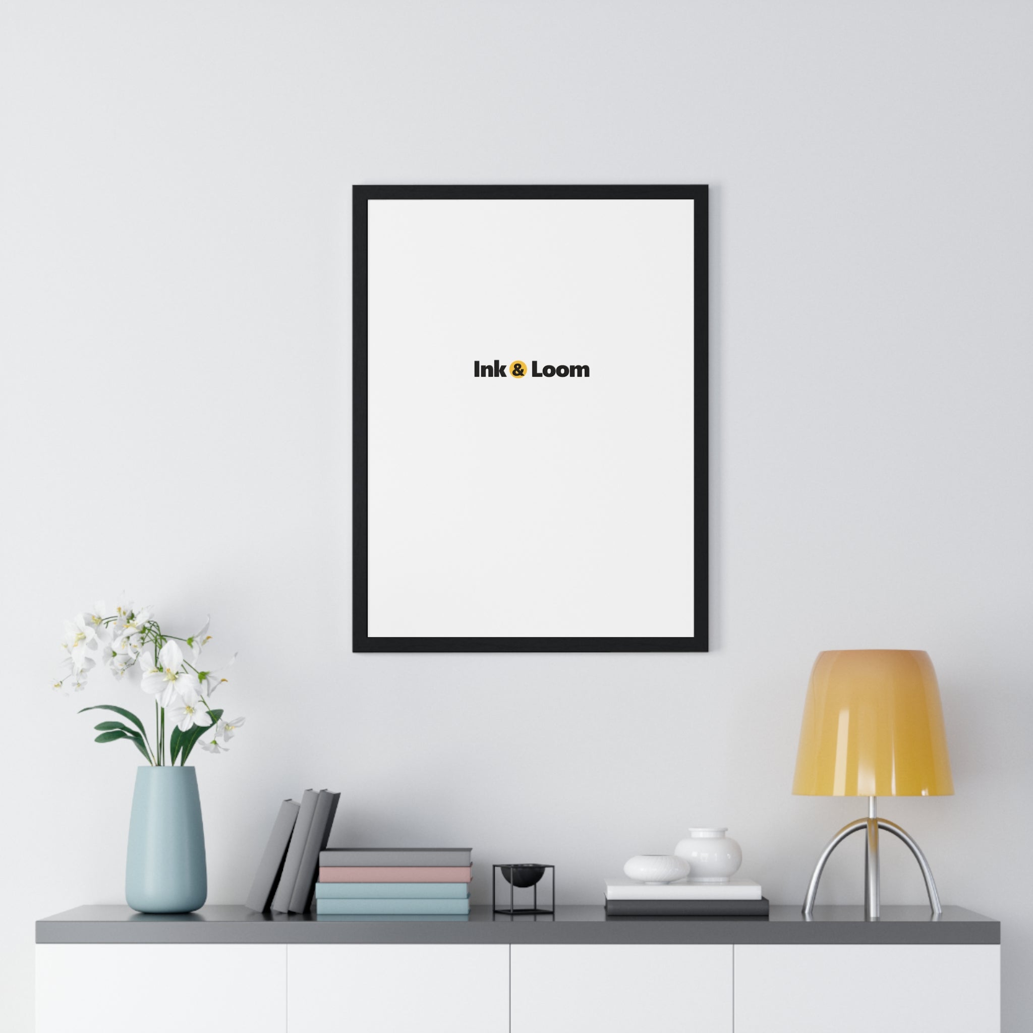 Gallery Framed Poster, personalized framed photo print with a custom photo and name, White, shown in a room