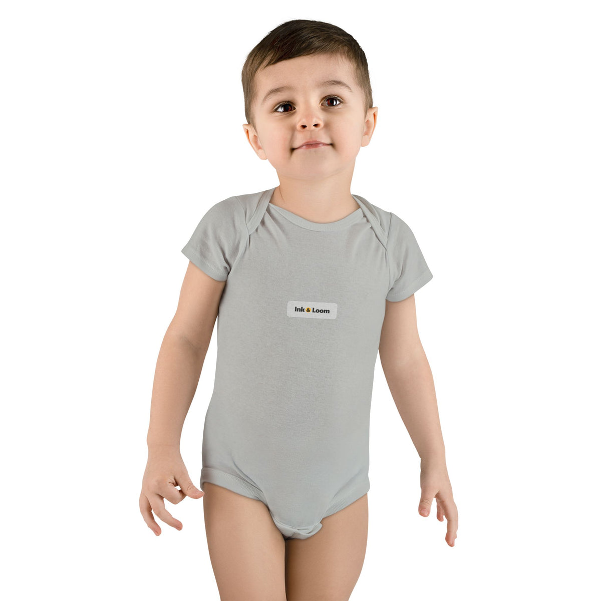 First Snuggles Baby Bodysuit, personalized baby bodysuit with a custom photo and name, Blue, front view